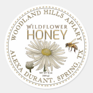 Editable Honey Jar Bee Wildblume Daisy Label Runder Aufkleber