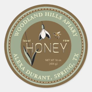 Editable Honig Label Spring Blume Snowdrop Runder Aufkleber