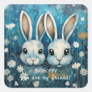 Editable Hoppy Niedlich bunnies Valentine's Day Quadratischer Aufkleber