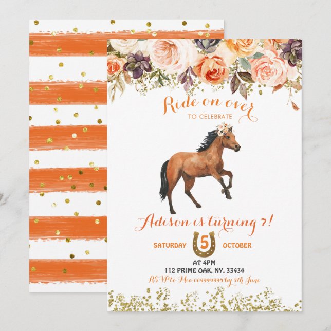 Editable Horse Cowgirl Einladung (Vorne/Hinten)