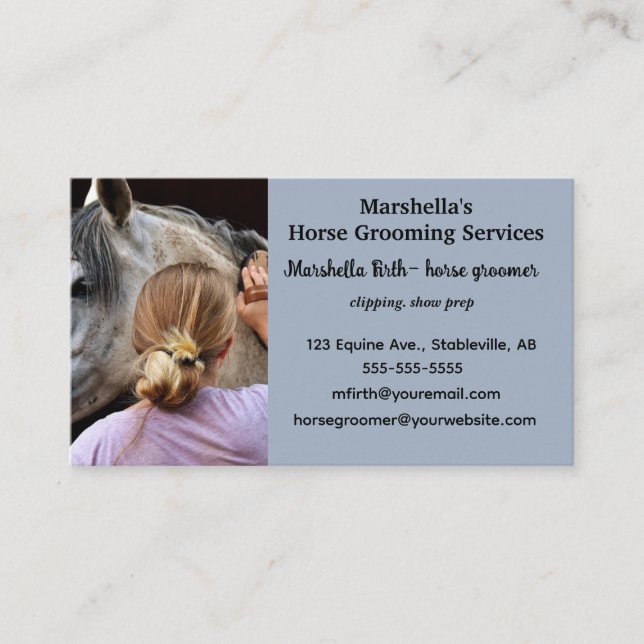 Editable Horse Groomer Visitenkarte (Vorderseite)