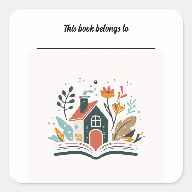 Editable House and Book Quadratischer Aufkleber (Vorderseite)