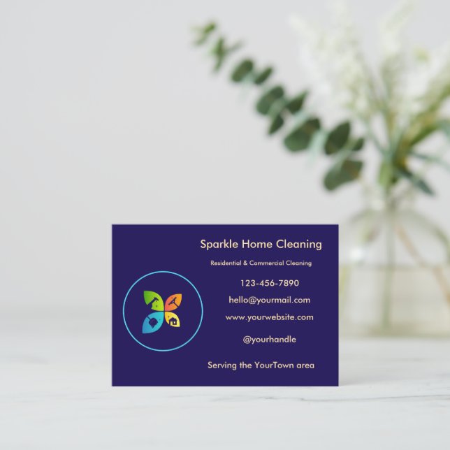 Editable House Cleaning Business Card  Visitenkarte (Stehend Vorderseite)