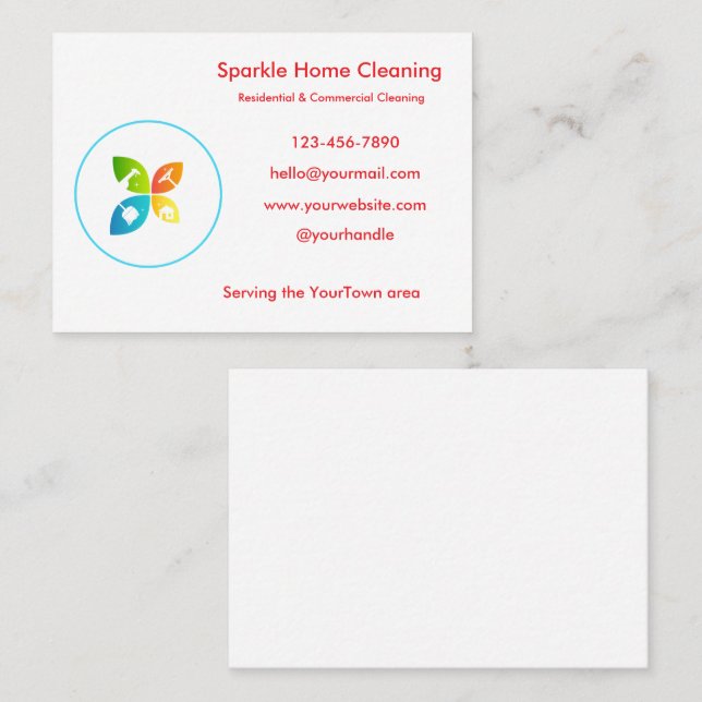 Editable House Cleaning Business Card  Visitenkarte (Vorne/Hinten)