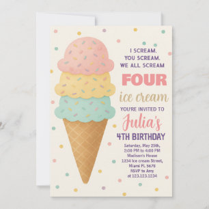 Editable Ice Cream Birthday Einladung