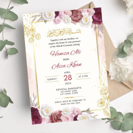 Editable islamische Nikkah Red Floral Muslim Weddi Einladung