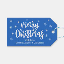 ÉDITABLE Joyeux Noël Bleu et blanc étiquette cadea