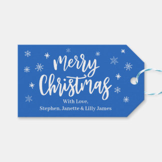 ÉDITABLE Joyeux Noël Bleu et blanc étiquette cadea