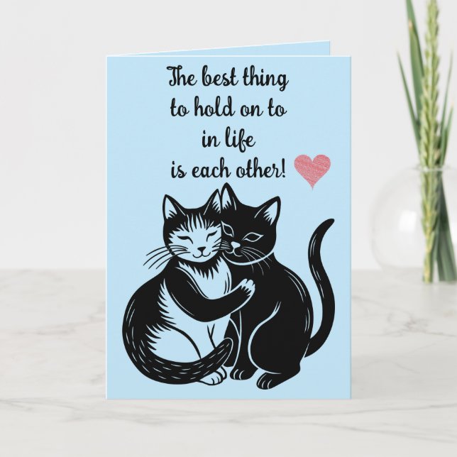 Editable Katzen, die den Valentinstag umarmten Karte (Vorderseite)