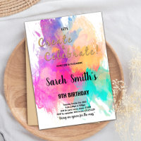 Editable Kids Art Party Einladen mit Color Splash