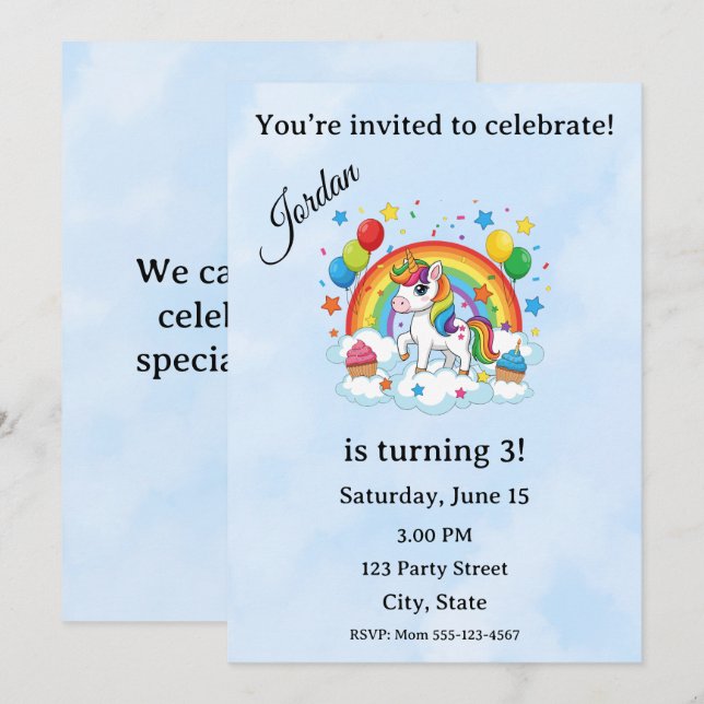 Editable Kids Birthday Invitation  Einladung (Vorne/Hinten)