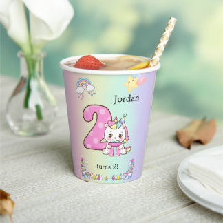 Editable Kids Birthday Party Paper Cup Cute Unicor Pappbecher