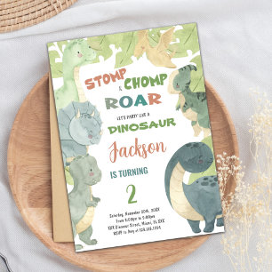 Editable Kids Party Card mit Niedlichem T-Rex Einladung