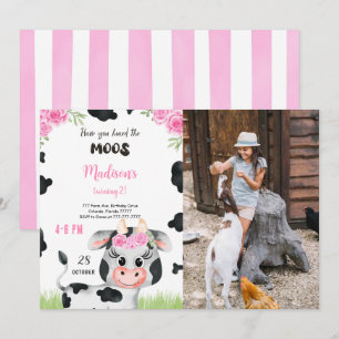Editable Kuh Birthday Foto Einladung