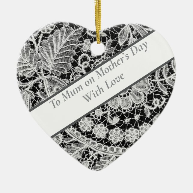 Editable Lace Mother's Day Heart Keramik Ornament (Vorne)