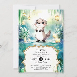 Editable Lake Otter Birthday Einladung