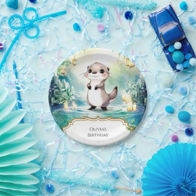 Editable Lake Otter Birthday Pappteller (Party)