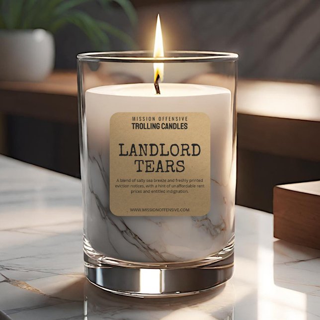 Editable Landlord Spaß Candle Labels Quadratischer Aufkleber (Von Creator hochgeladen)