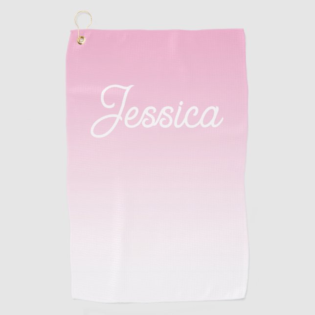 (Editable) Light Pink Color Ombre & Your Text Golfhandtuch (Vorderseite)