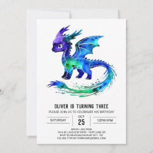 Editable Lila Dragon Digital Boy Geburtstag Einladung