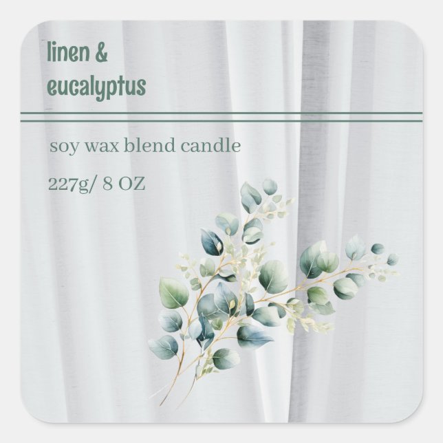 Editable Linen and Eucalyptus Product Quadratischer Aufkleber (Vorderseite)