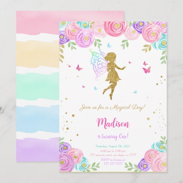Editable Little Fairy Birthday Party Einladung (Vorne/Hinten)