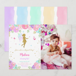 Editable Little Fairy Birthday Party Foto Einladung