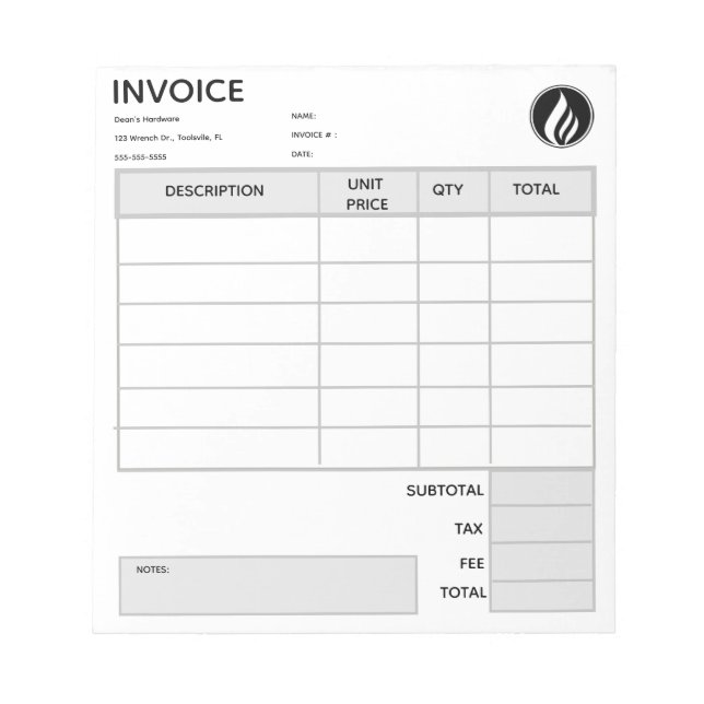 Editable Logo Invoice Notizblock (Vorderseite)