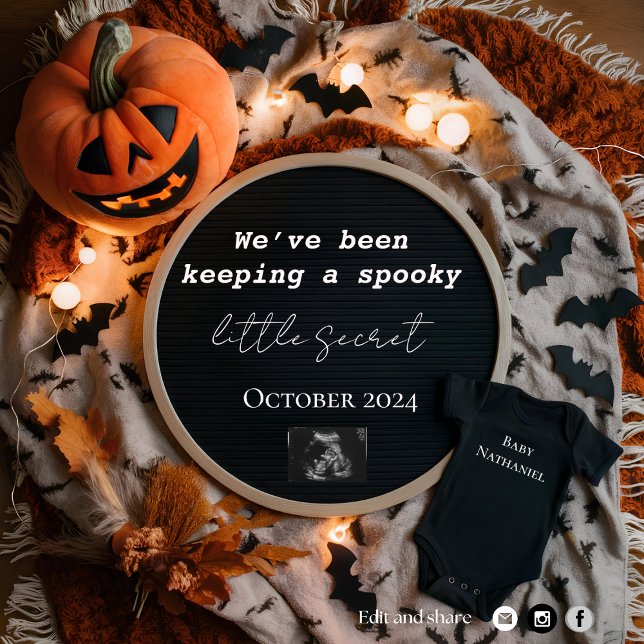 Editable lustige Halloween-Schwangerschaftsankündi Einladung (Von Creator hochgeladen)