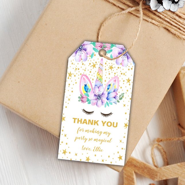 Editable Magical Birthday Favoriser les Étiquettes (Purple Unicorn Gift Tags)