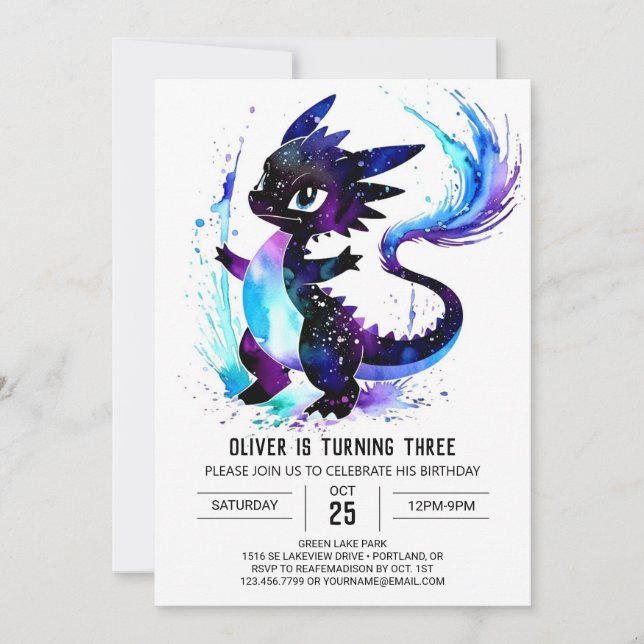 Editable Magical Dragon Digital Boy Geburtstag Einladung (Vorderseite)