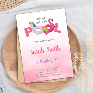 Editable Magical Summer Swim Party laden Einladung