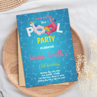 Editable Magical Tropical Swim Party laden Einladung