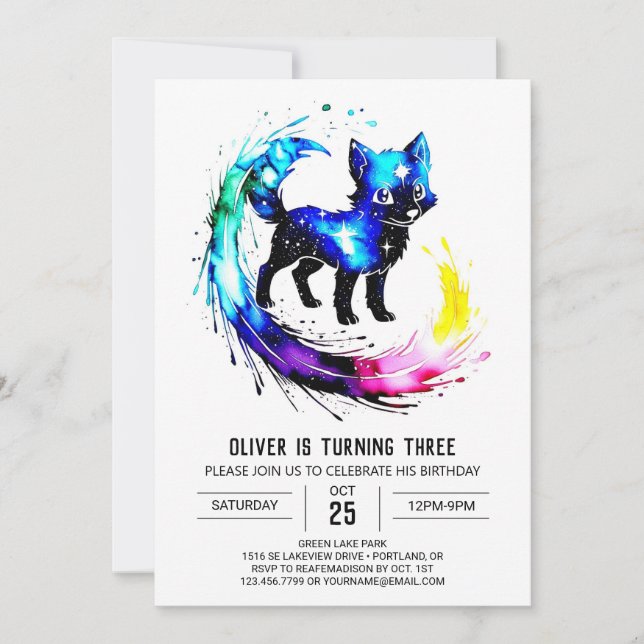 Editable Majestic Wolf Digital Boy Geburtstag Einladung (Vorderseite)