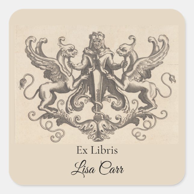 Editable Man und Two Griffins Buchzeichen Quadratischer Aufkleber (Vorderseite)
