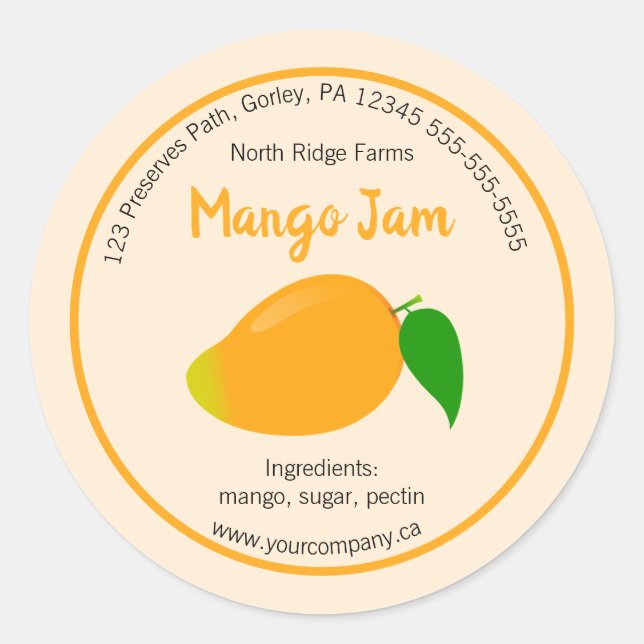 Editable Mango Jam Label Runder Aufkleber (Vorderseite)