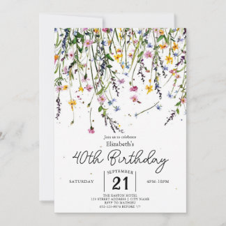 Editable Meadow Wildblumen 40. Geburtstag Einladung