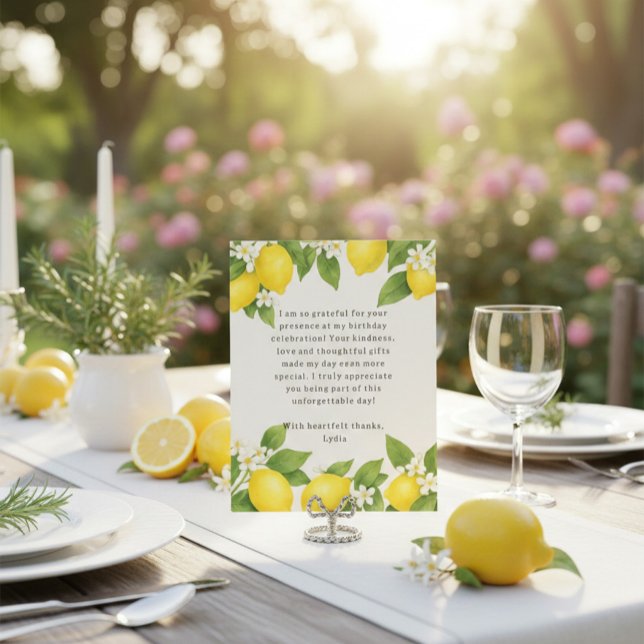 Editable Mediterranian Limoncello Birthday Dankeskarte (Von Creator hochgeladen)