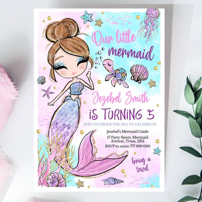 Editable Mermaid Birthday Invitation, Pink Mermaid Einladung (Von Creator hochgeladen)