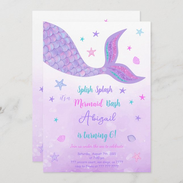 Editable Mermaid Einladung (Vorne/Hinten)