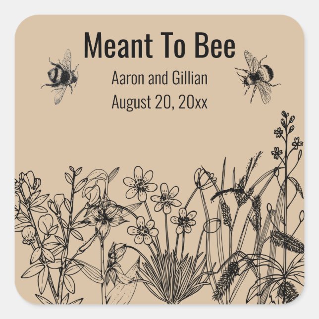 Editable Meto Bee Honey Gastgeschenke Hochzeit Squ Quadratischer Aufkleber (Vorderseite)