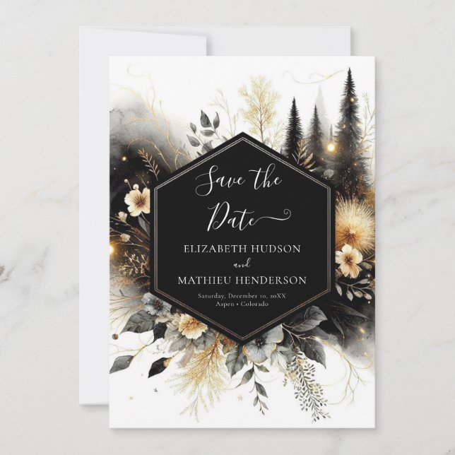Editable Minimalistische verzauberte Waldhochzeit Save The Date (Vorderseite)