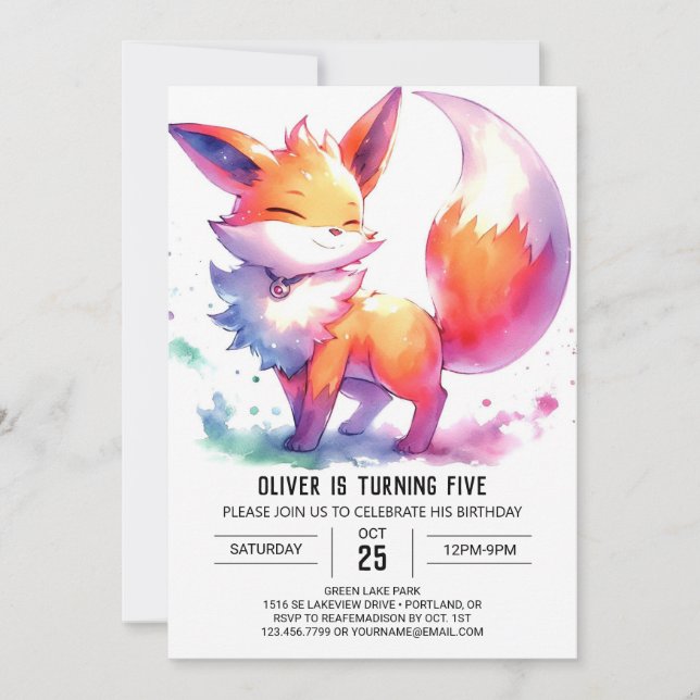 Editable Modern Fox Birthday Einladung (Vorderseite)