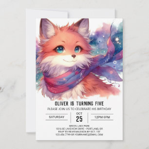 Editable Modern Fox Birthday Einladung