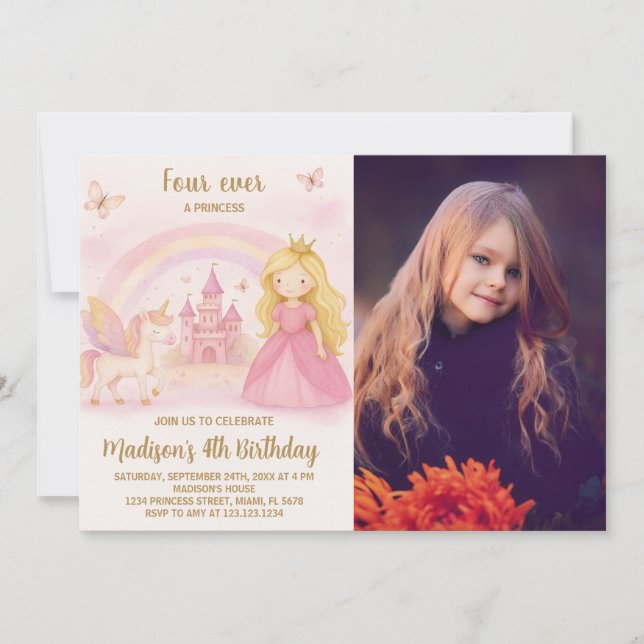 Editable Modern Girl Birthday Card mit Foto Einladung (Vorderseite)