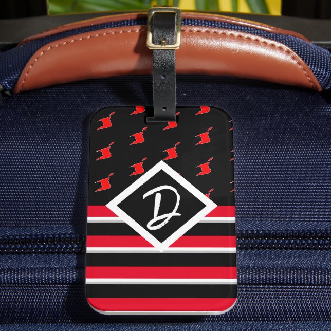 Editable - Monogram, Initial Red White Black Gepäckanhänger (Vorderseite Insitu 2)