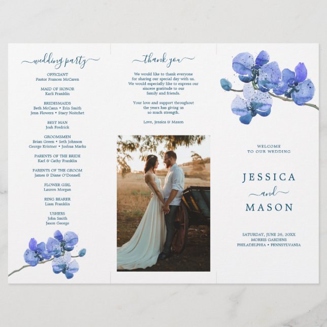 Editable Moth Orchid Trifold Wedding Program Flyer (Vorne)