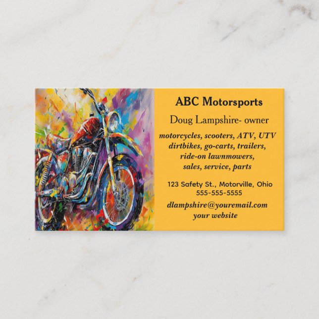 Editable Motorsport ATV Motorradfahrzeuge Visitenkarte (Vorderseite)