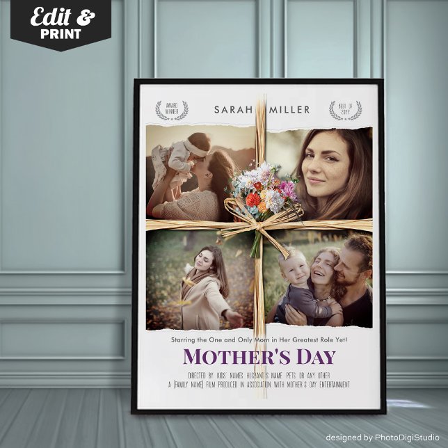 Editable Movie Poster Mothers Day Gift for Mama (Personalized Mothers Day Movie Poster Gift, Custom Portrait Print for Mom, Unique Gift for Mom)