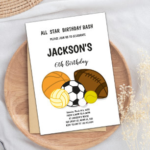 Editable Multi-Sport-Party Einladung für Jungen